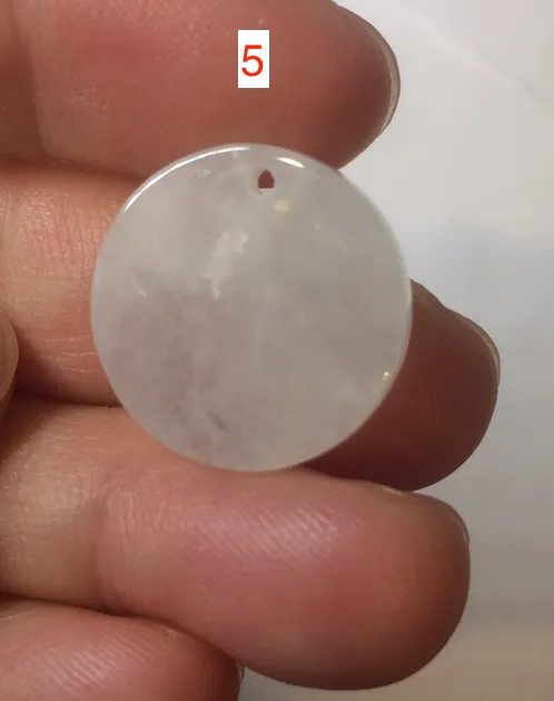 100% Natural icy watery white/light green jadeite Jade round disc Pendant/worry stone BF99