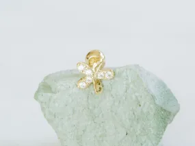 14k Gold Three Cubic Petal Flower Barbell Ear Stud Piercing