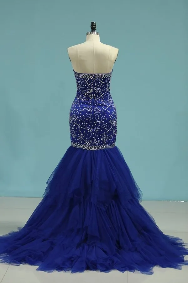 2024 Sweetheart Beaded Bodice Prom Dresses Mermaid P74SLCJT