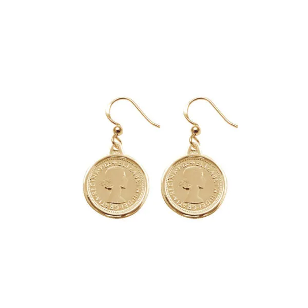 A Von Treskow Coin Yellow Gold Threepence Earrings