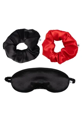 AIYA SCARLET AND BLACK SCRUNCHIE AND EYE MASK SET