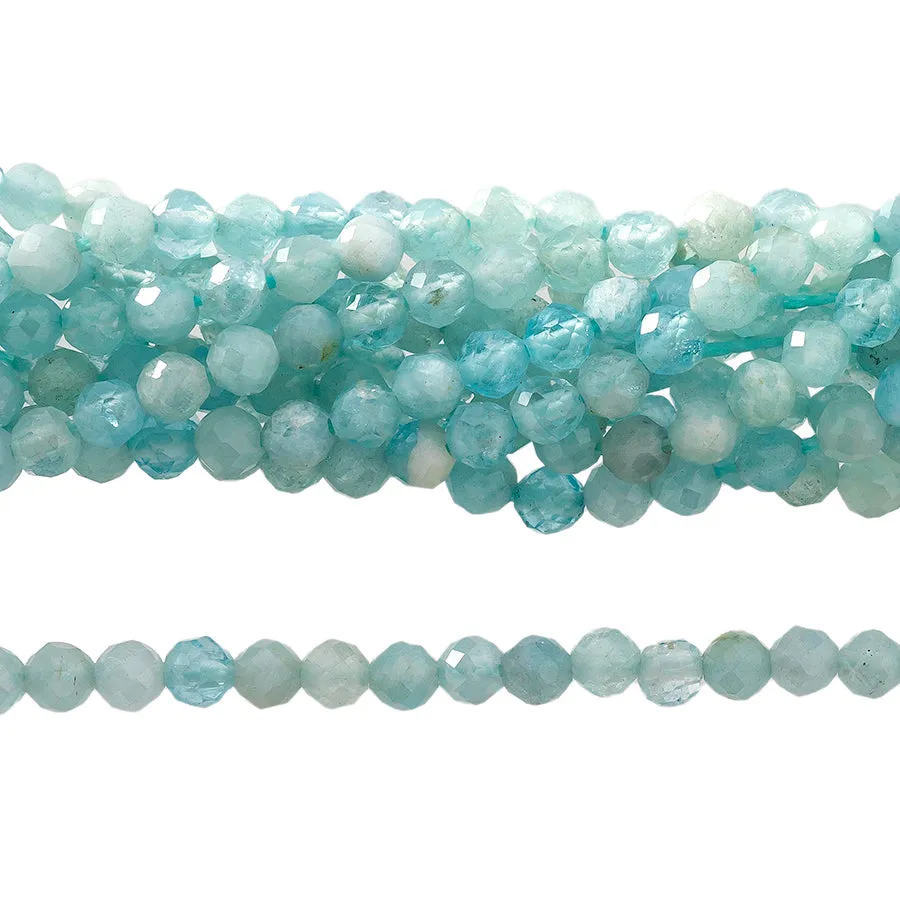 Aquamarine 3mm Round Faceted - 15-16 Inch