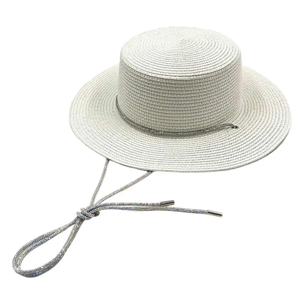 Bling Chin Tie Straw Sun Hat