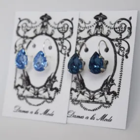 Blue Crystal Teardrop Earrings - Medium