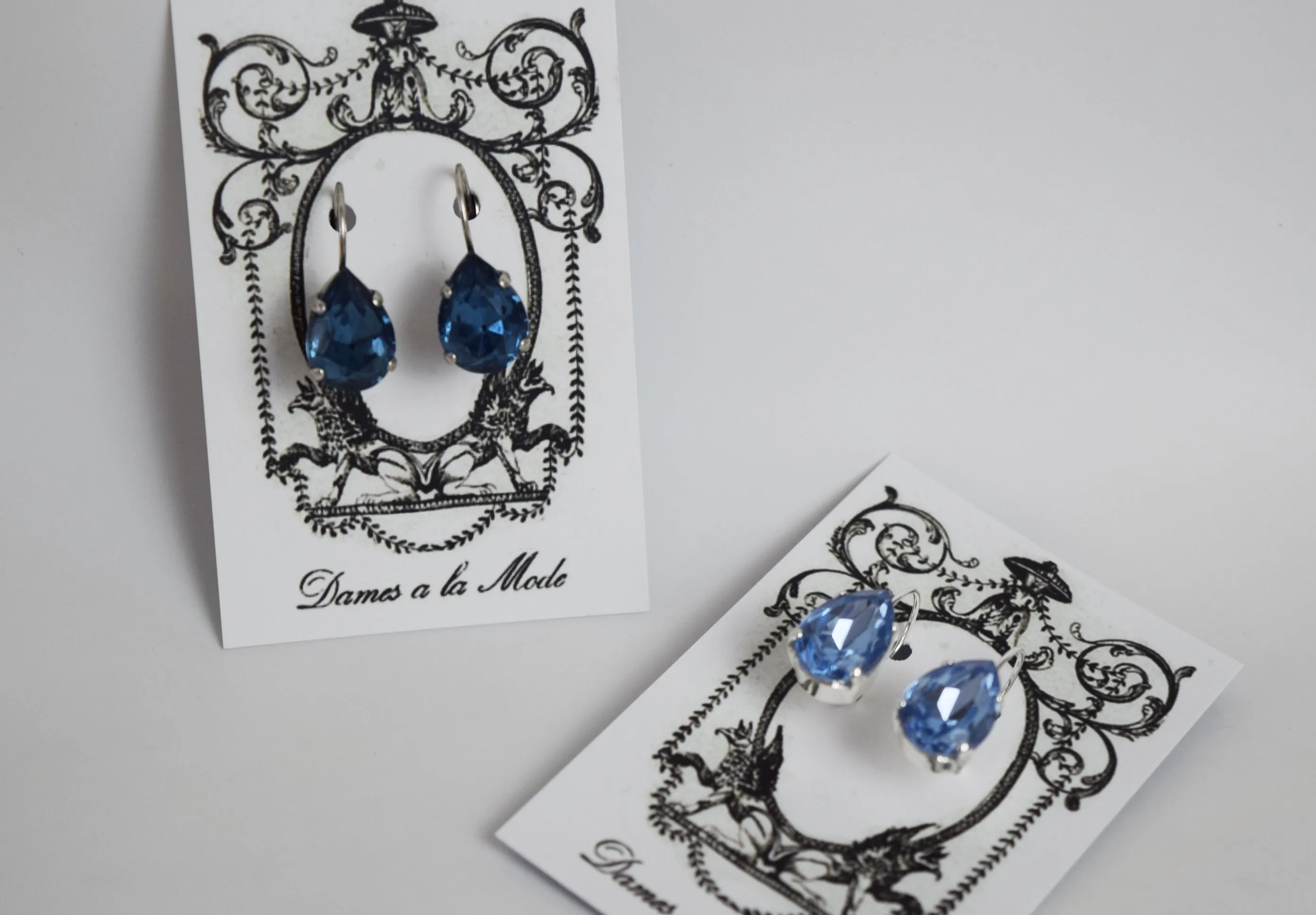 Blue Crystal Teardrop Earrings - Medium