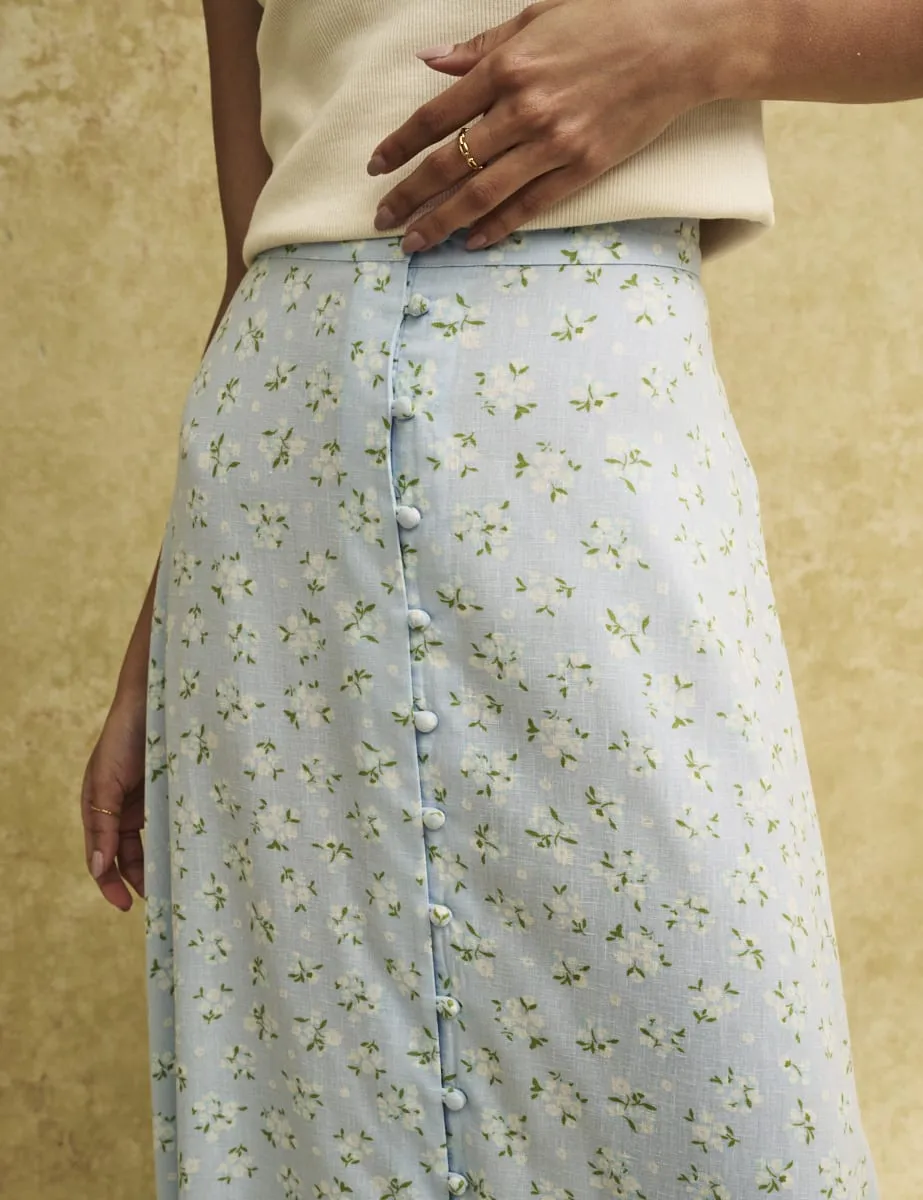 Blue Vintage Floral Emilia Midi Skirt