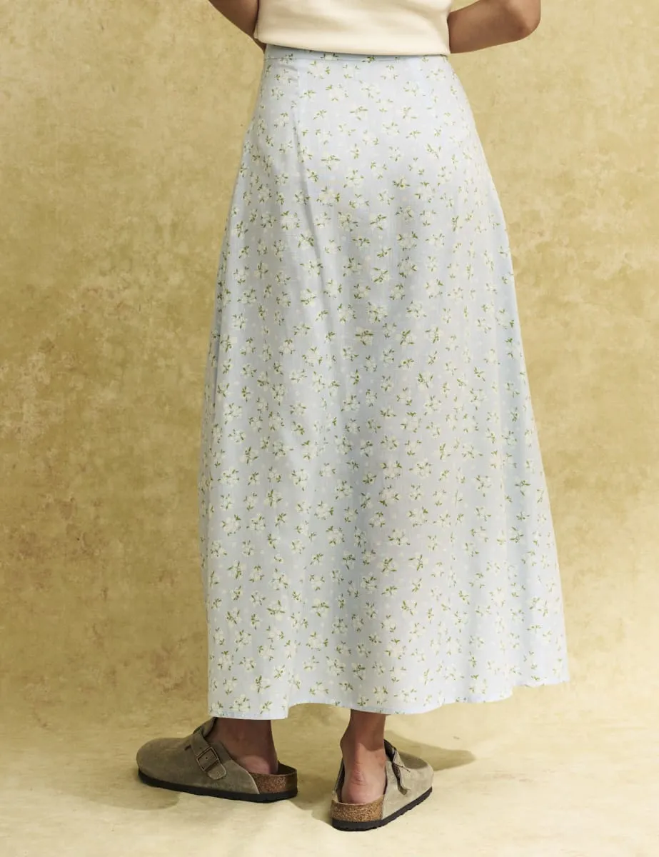 Blue Vintage Floral Emilia Midi Skirt