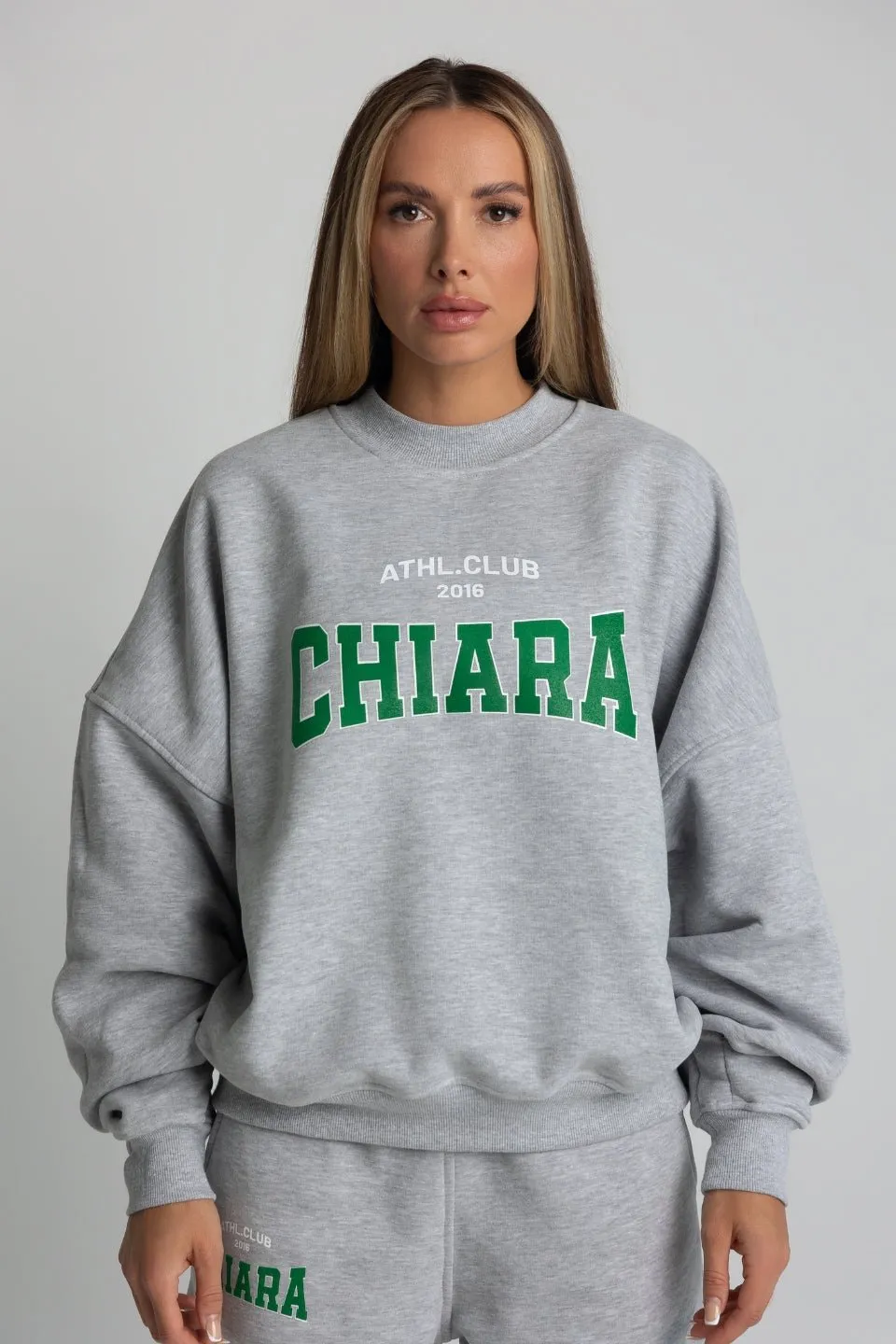 Bluza oversize CHIARA WEAR nadruk GREEN - szary