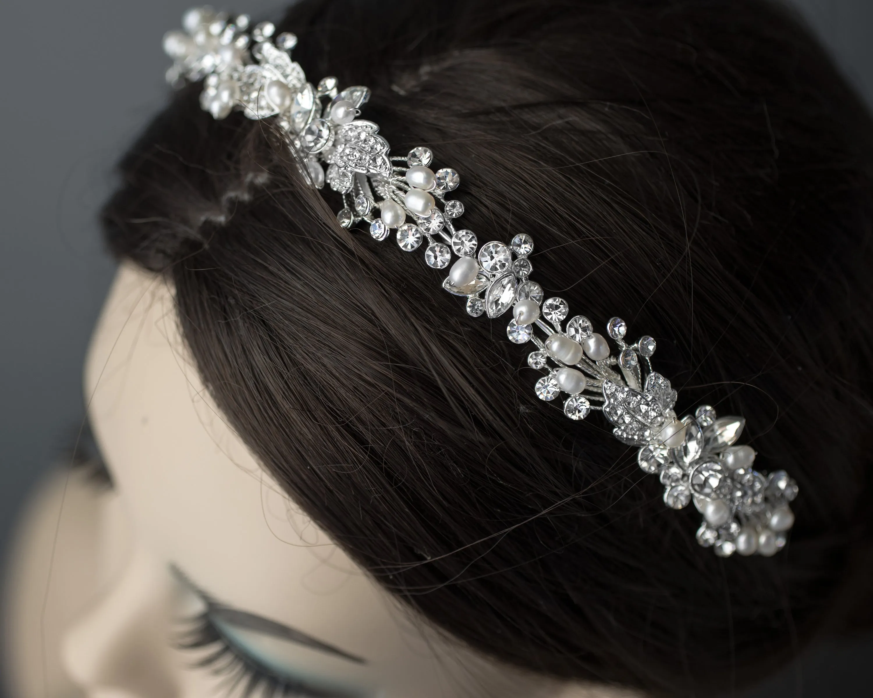 Bridal Headpiece of Crystals and Freshwater Pearls