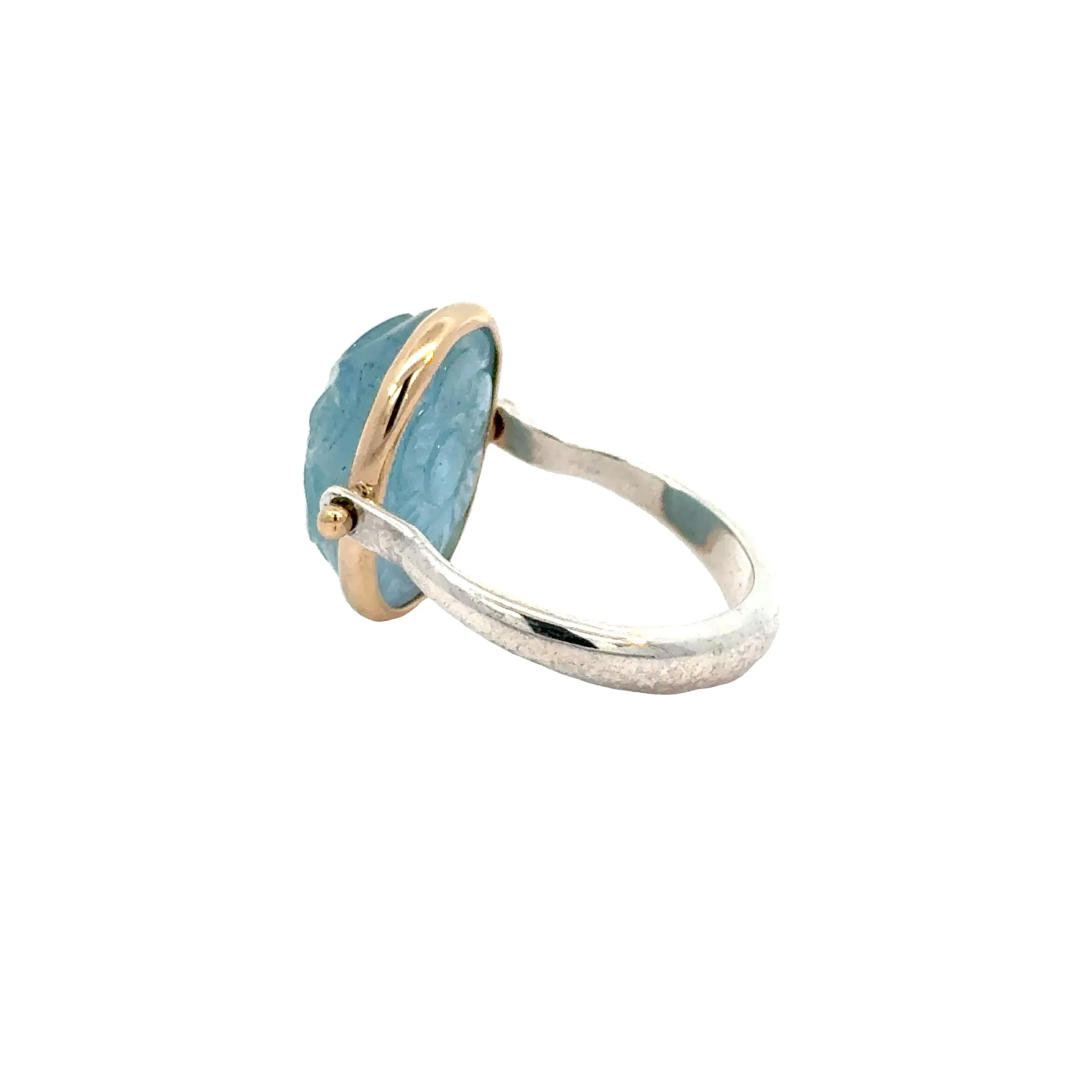 Carved Flower Aquamarine Spinner Ring