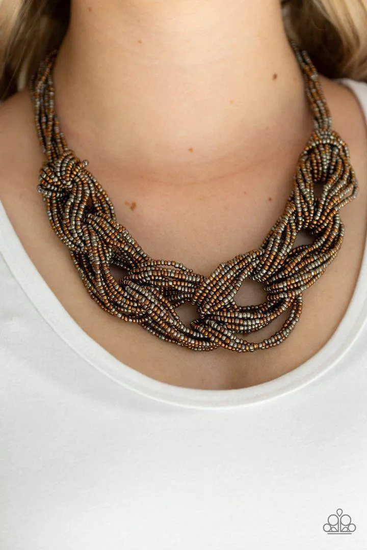 City Catwalk Copper and Gunmetal Seed Bead Necklace - Paparazzi Accessories