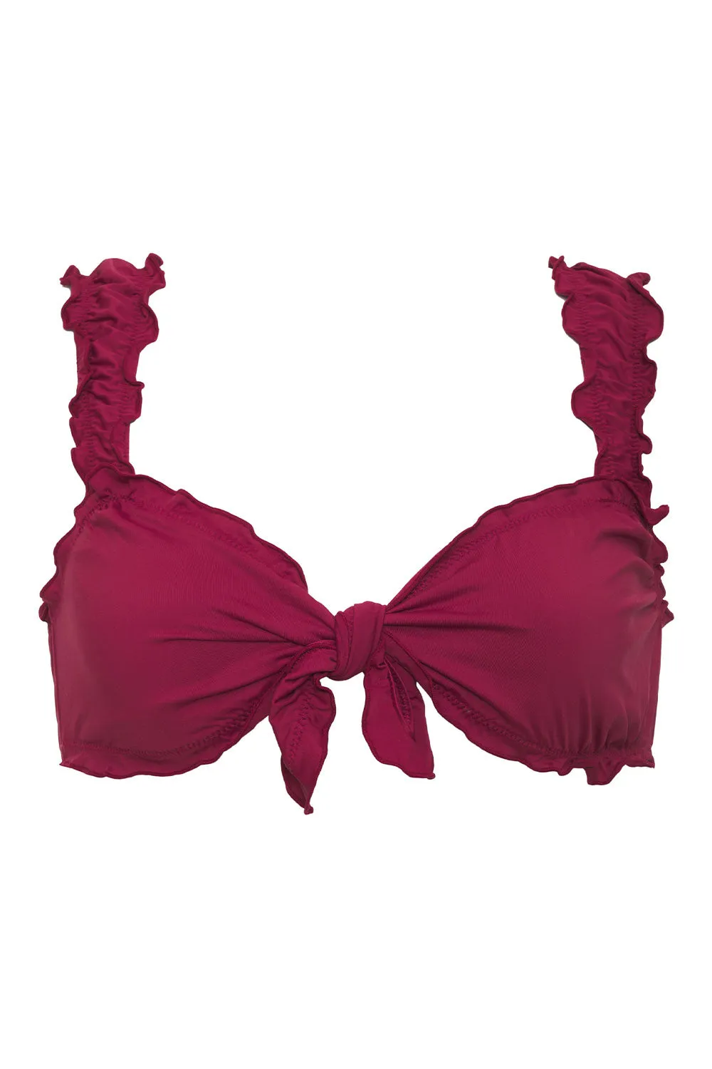 Colby Tie Front Ruffle Bikini Top - Bordeaux