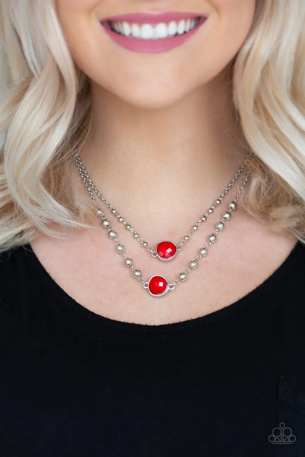 Colorfully Charming Red and Silver Necklace - Paparazzi Accessories