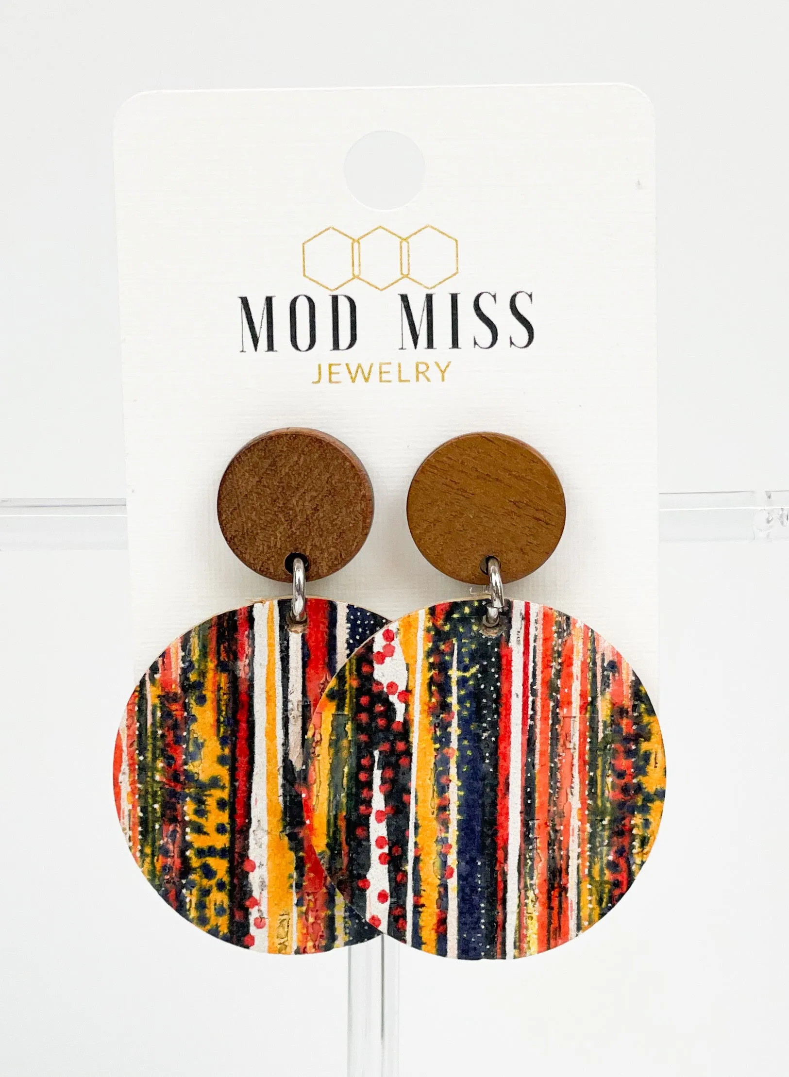 Cork Leather Round Earring Autumn Splash