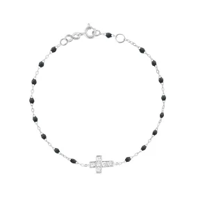 Cross Charm Classic Gigi Black diamond bracelet, White Gold, 6.7"