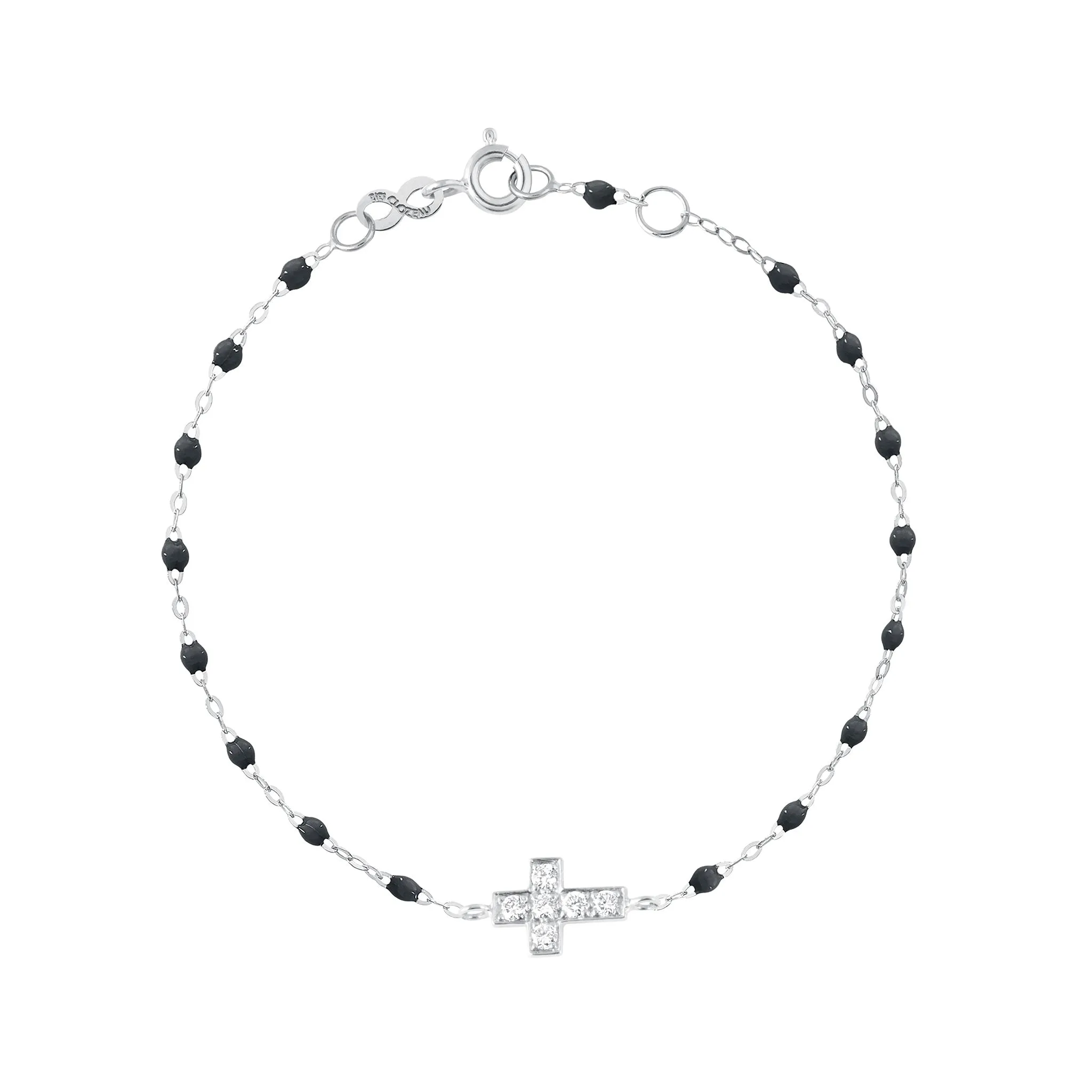 Cross Charm Classic Gigi Black diamond bracelet, White Gold, 6.7"