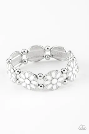 Dancing Dahlias White Flower Bracelet - Paparazzi Accessories