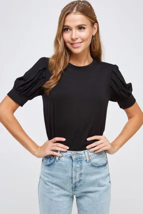 Dressy Bubble Sleeve Top In Black