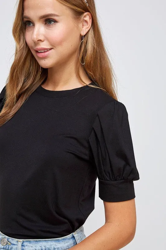 Dressy Bubble Sleeve Top In Black