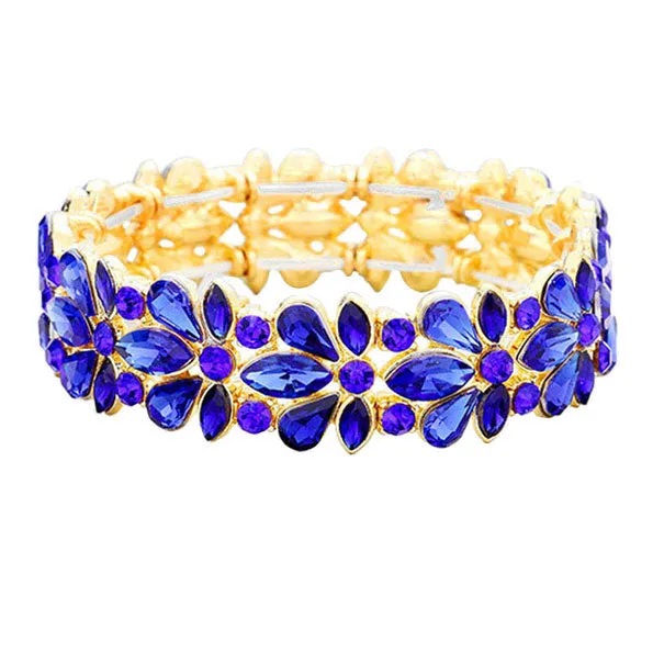 Floral Crystal Stretch Evening Bracelet