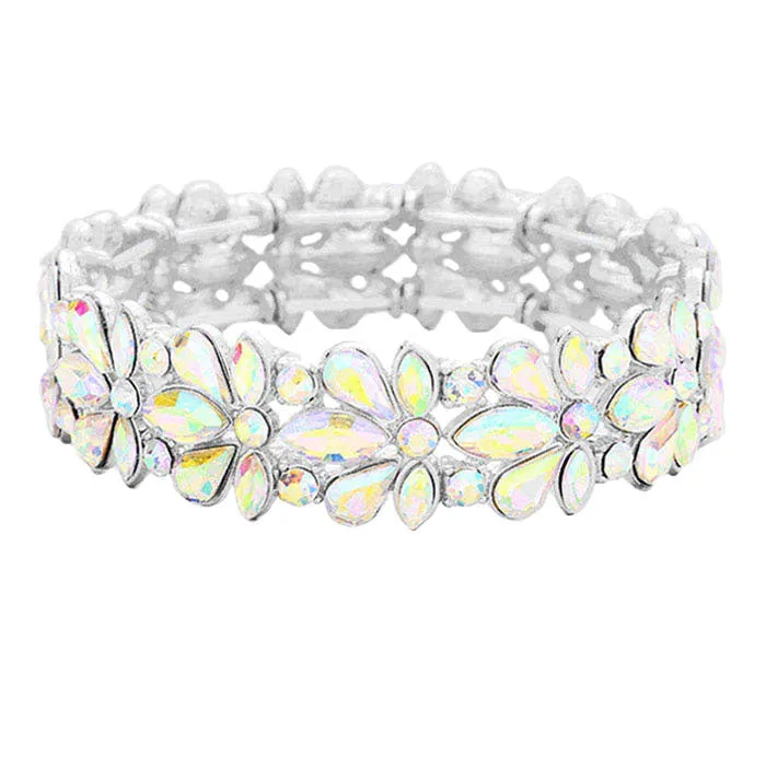 Floral Crystal Stretch Evening Bracelet