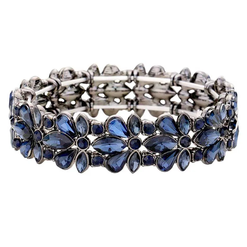 Floral Crystal Stretch Evening Bracelet