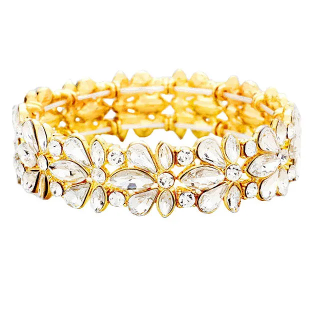 Floral Crystal Stretch Evening Bracelet