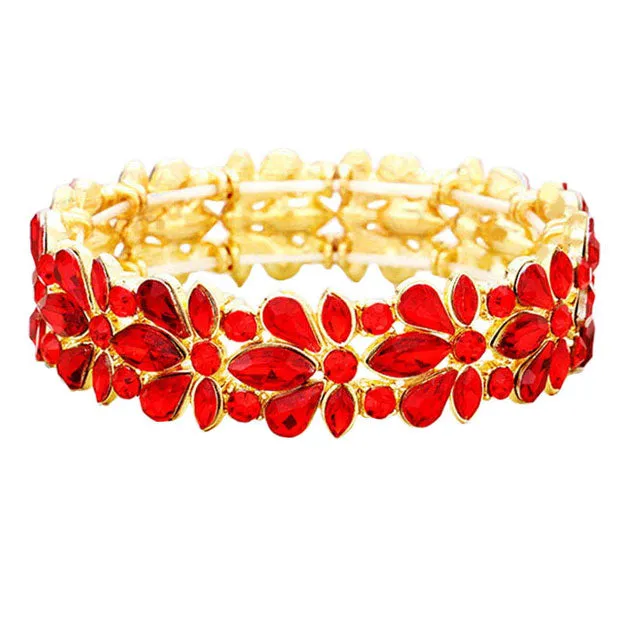 Floral Crystal Stretch Evening Bracelet