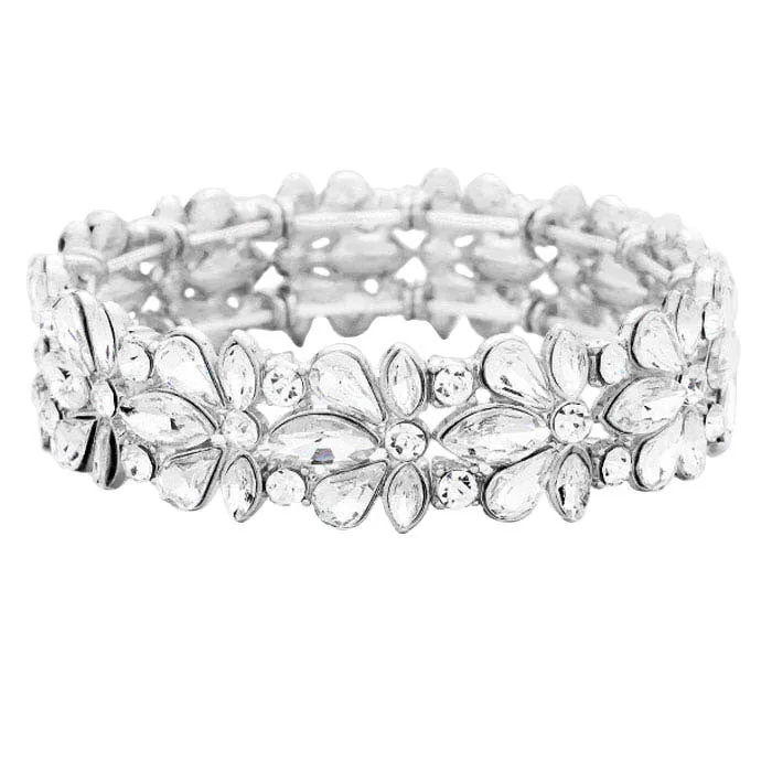 Floral Crystal Stretch Evening Bracelet