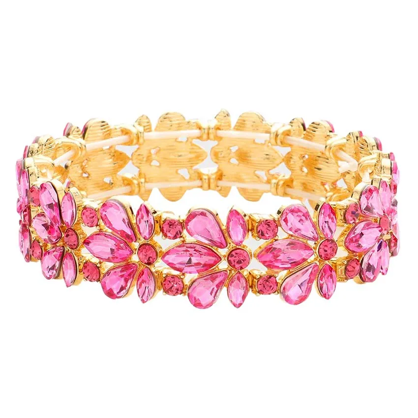 Floral Crystal Stretch Evening Bracelet