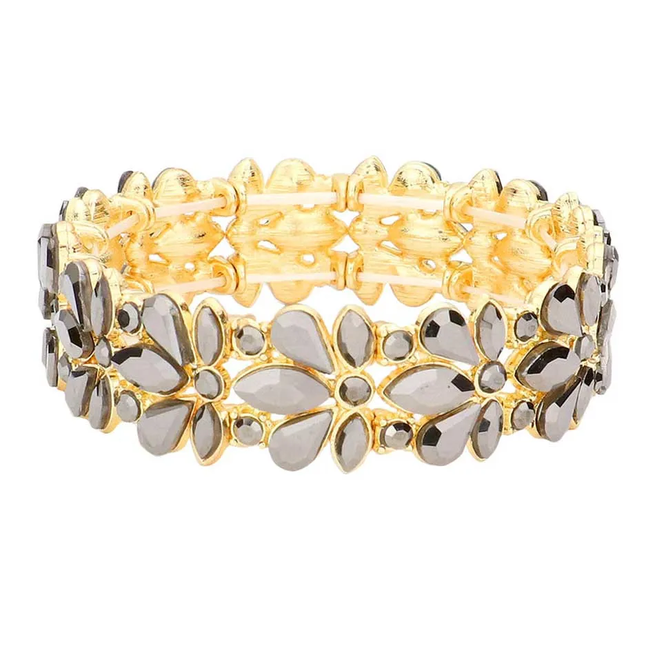 Floral Crystal Stretch Evening Bracelet