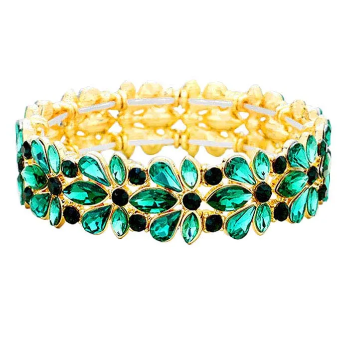 Floral Crystal Stretch Evening Bracelet