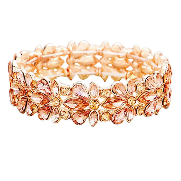 Floral Crystal Stretch Evening Bracelet