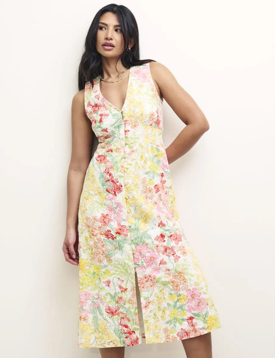 Floral Print Broderie Sandra Midi Dress