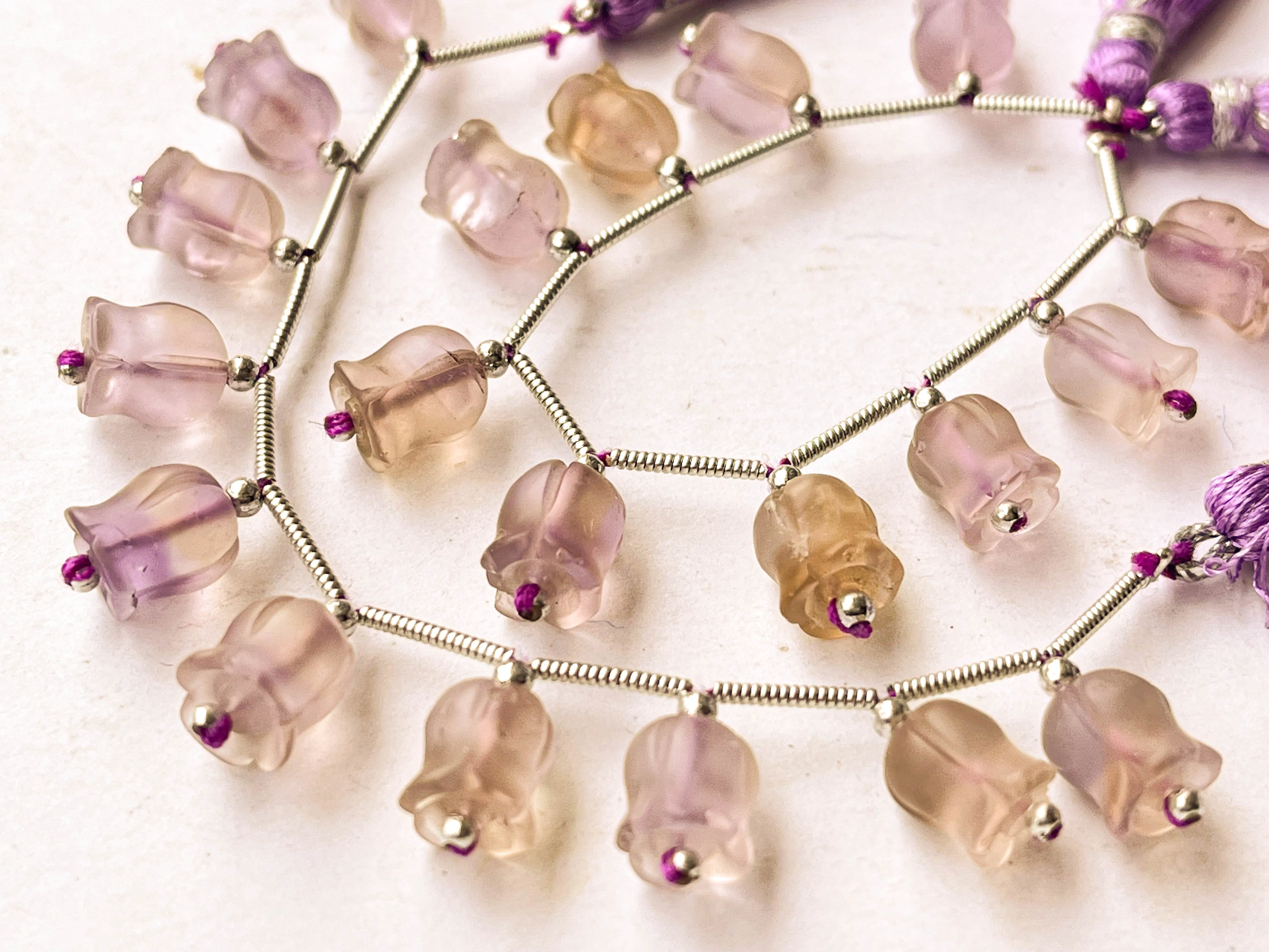 Frost Ametrine flower carving Lily of the valley shape beads