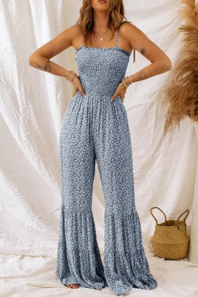 Gesmokter, bedruckter Jumpsuit mit breiten Trägern im Sunset Vacation-Stil