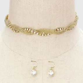 Gold and Crystal Twisted Choker