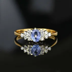 Gold Diamond Cluster Ceylon Sapphire Ring