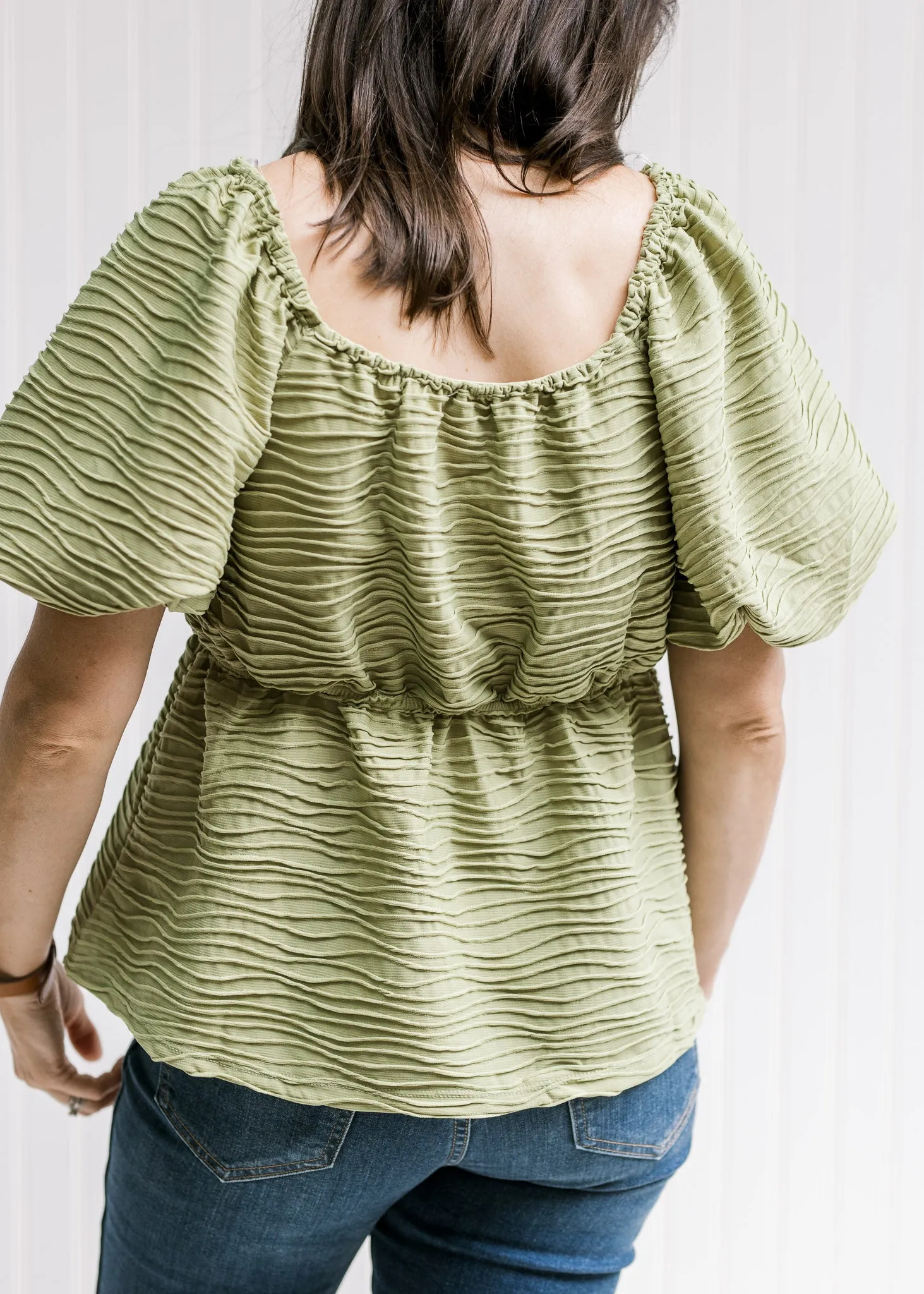 Green Wave Textured Top