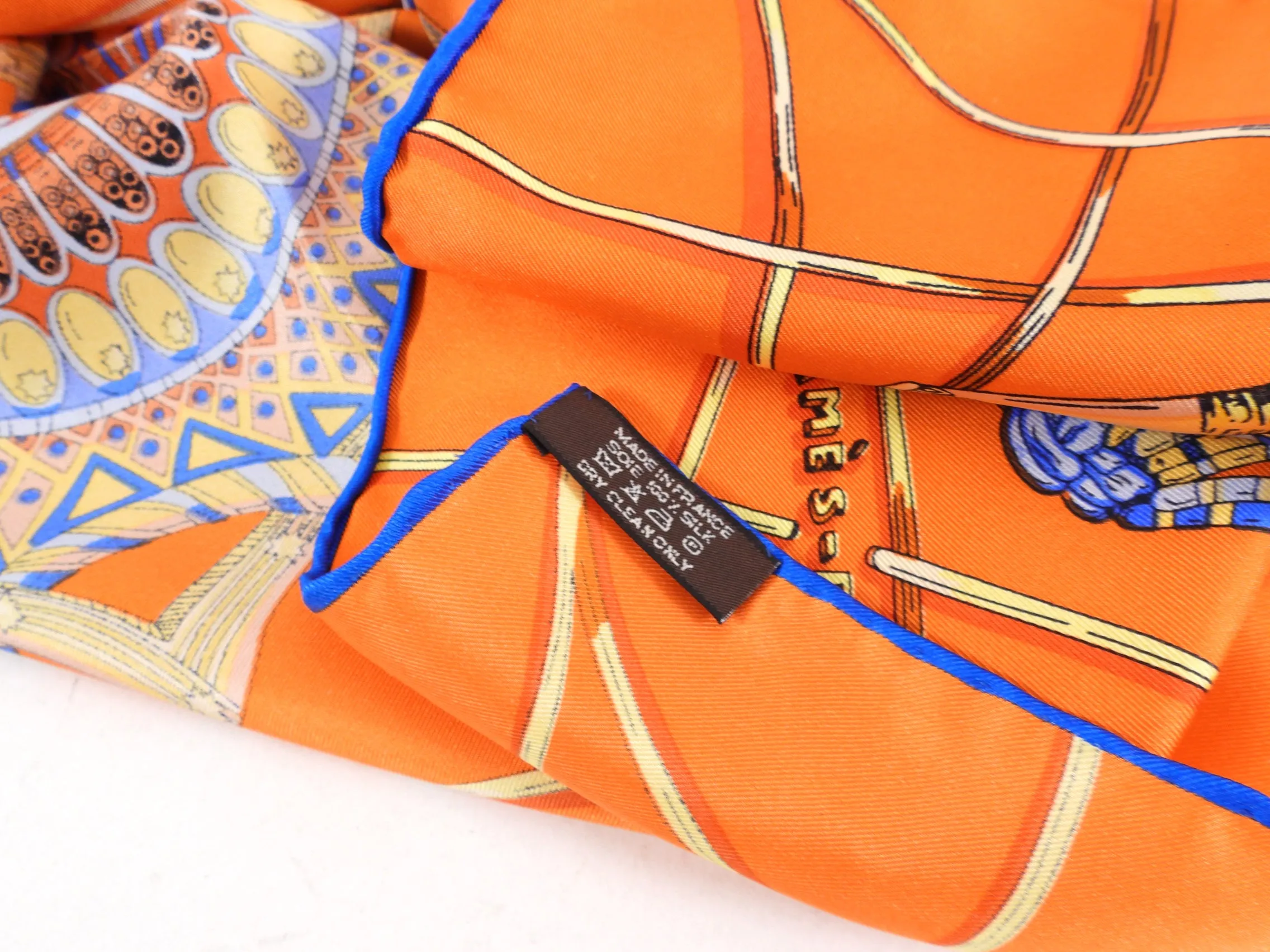 Hermes Orange and Blue Silk Les Domes Celestes 90cm Scarf