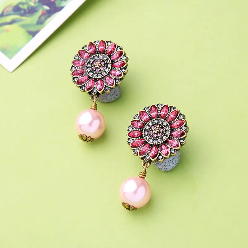 Hot Pink Flower Pearl Drop Earring Piercing Earring