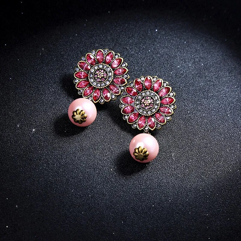 Hot Pink Flower Pearl Drop Earring Piercing Earring