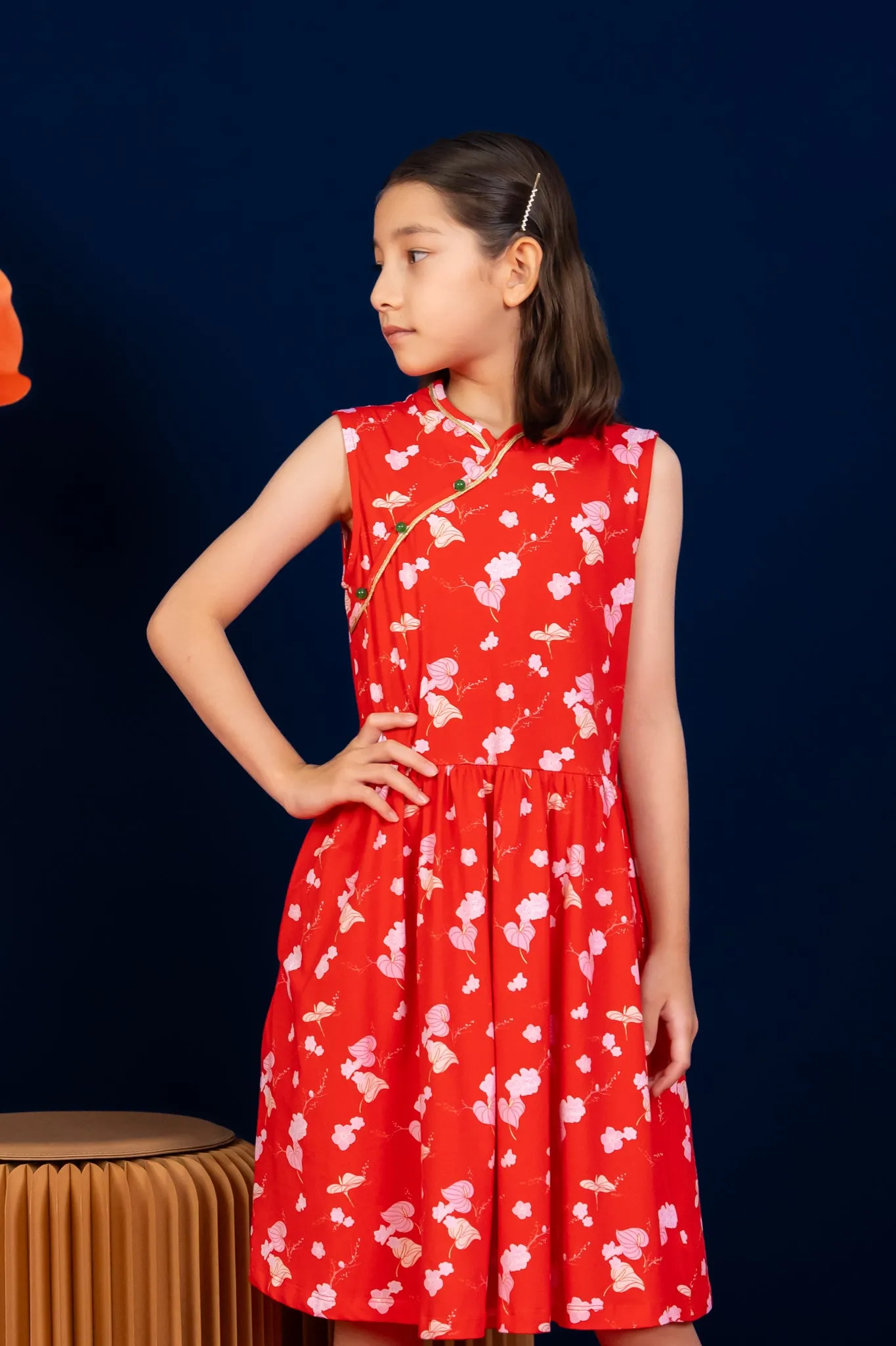 Jersey Luna Cheongsam - Red Blossom Lily