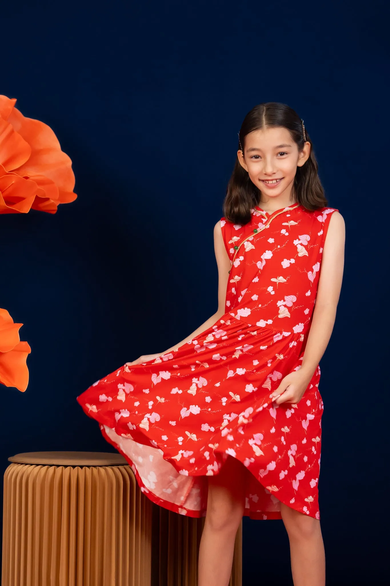 Jersey Luna Cheongsam - Red Blossom Lily