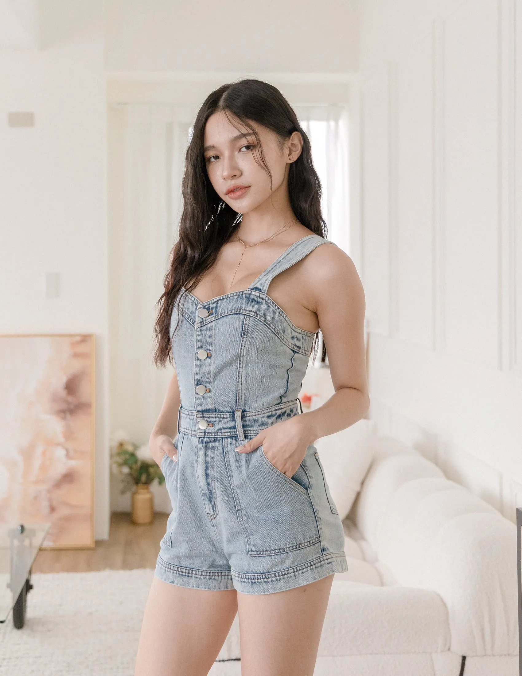 Lana Denim Romper in Light Wash