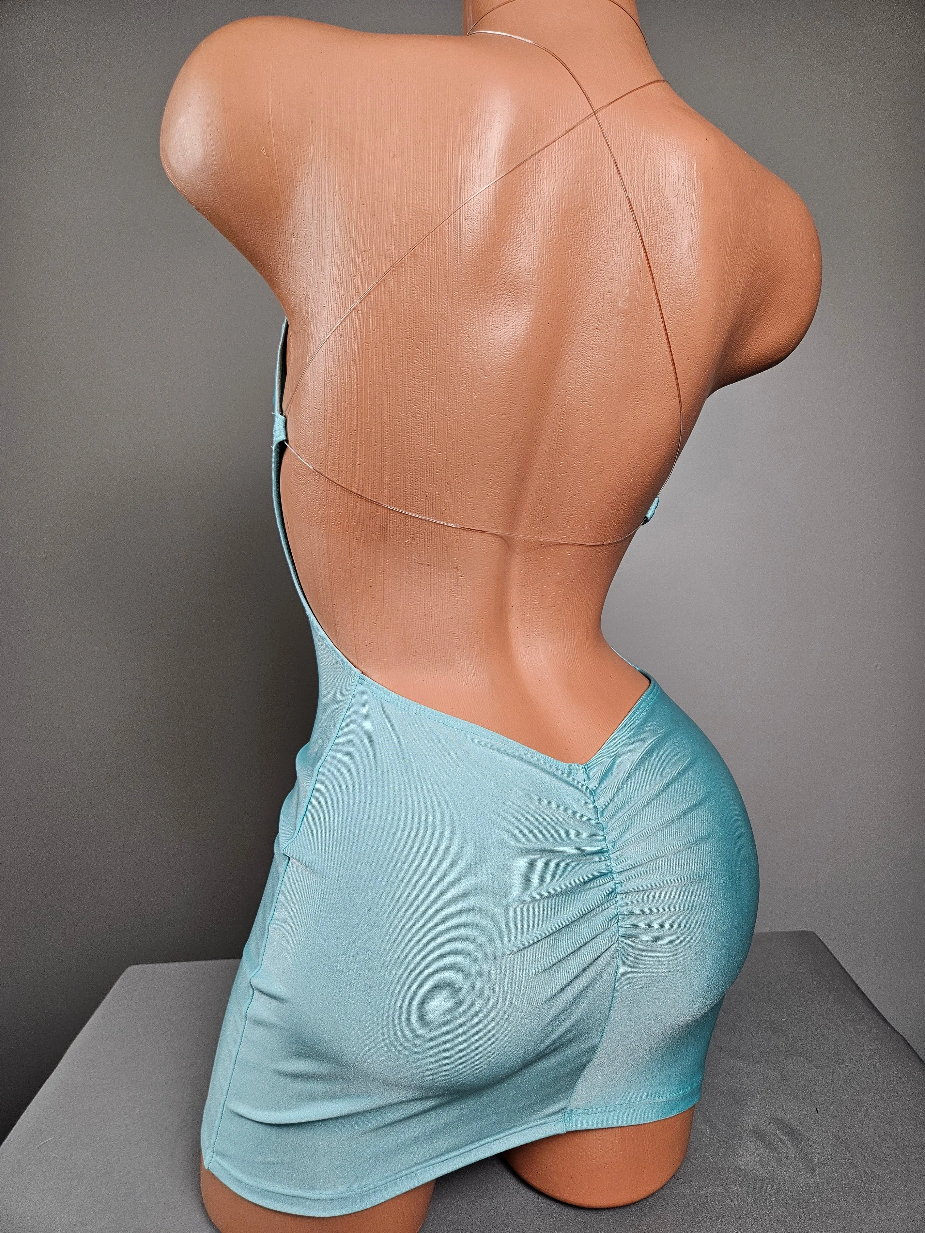 Light Aqua String Back Mini Dress