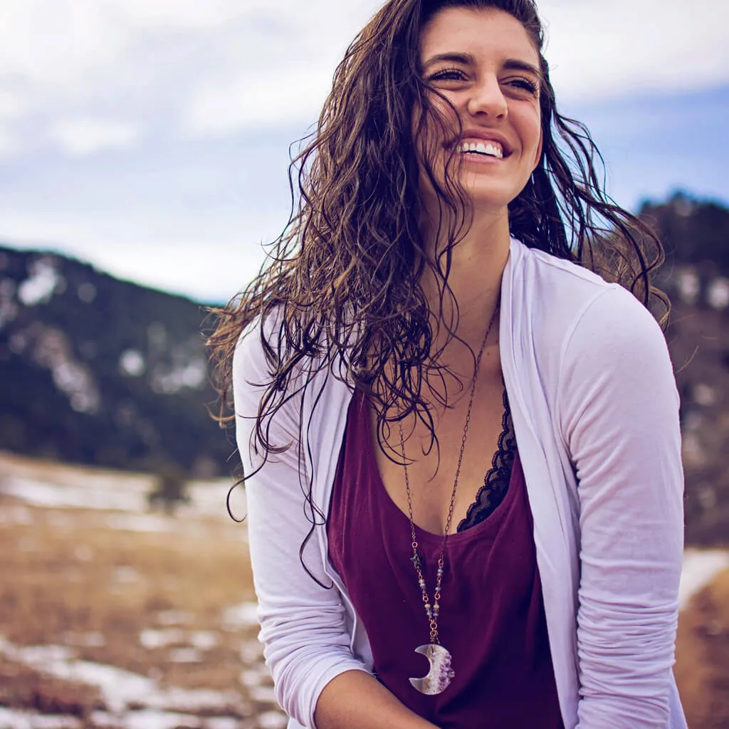 luna // silver electroplated crescent moon amethyst slice bohemian necklace