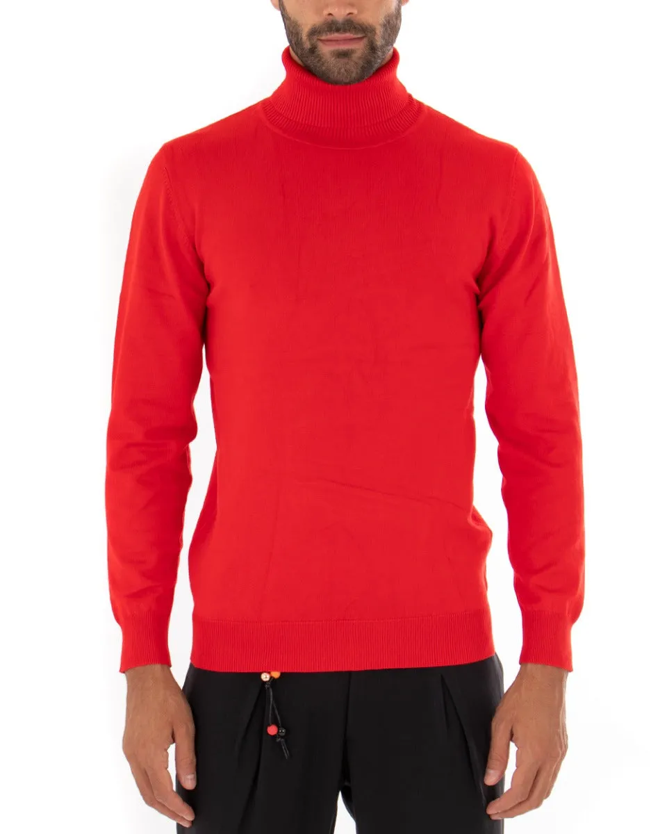 Maglioncino Uomo Maglia Maniche Lunghe Collo Alto Elastico Tinta Unita Rosso GIOSAL-M2546A