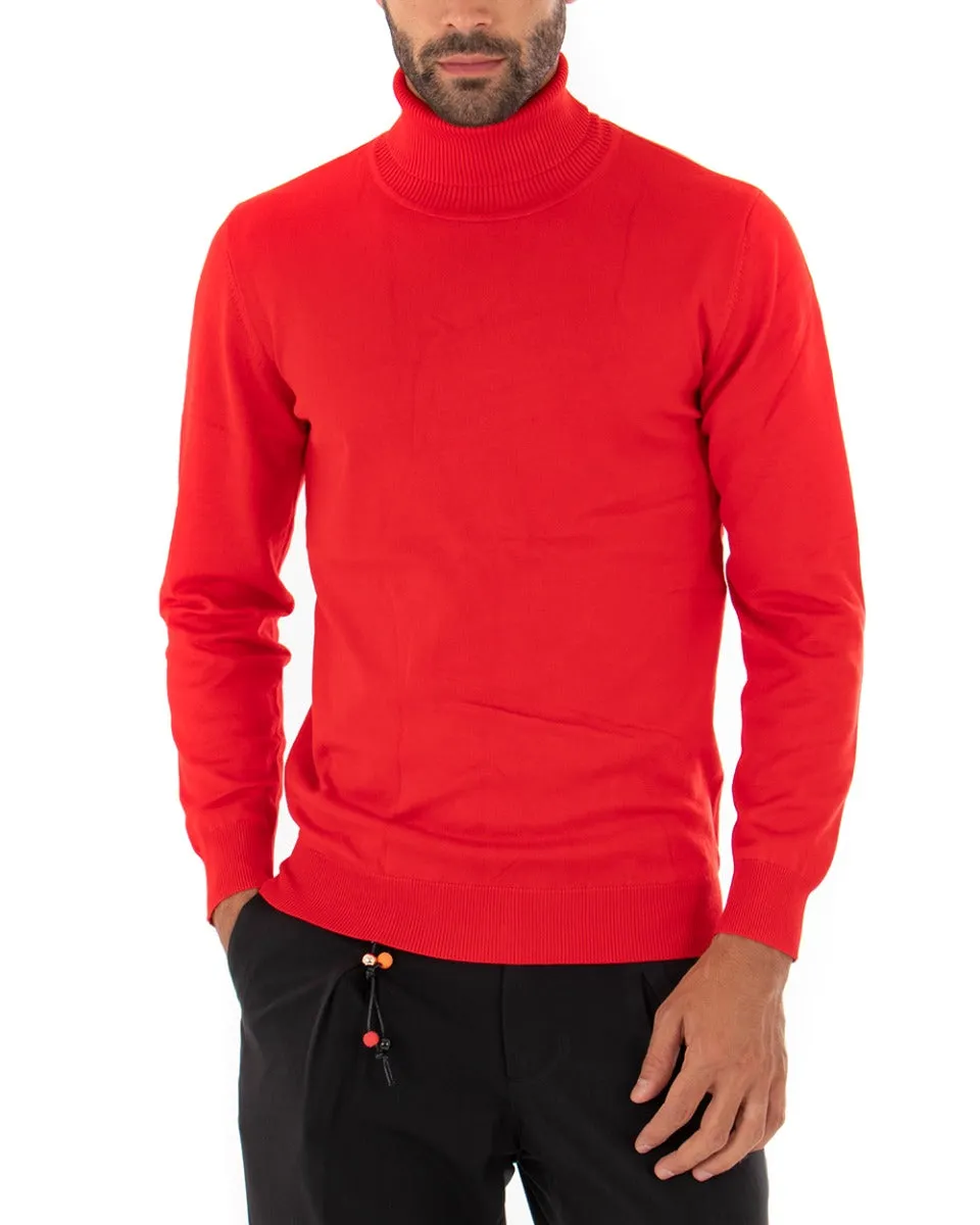 Maglioncino Uomo Maglia Maniche Lunghe Collo Alto Elastico Tinta Unita Rosso GIOSAL-M2546A