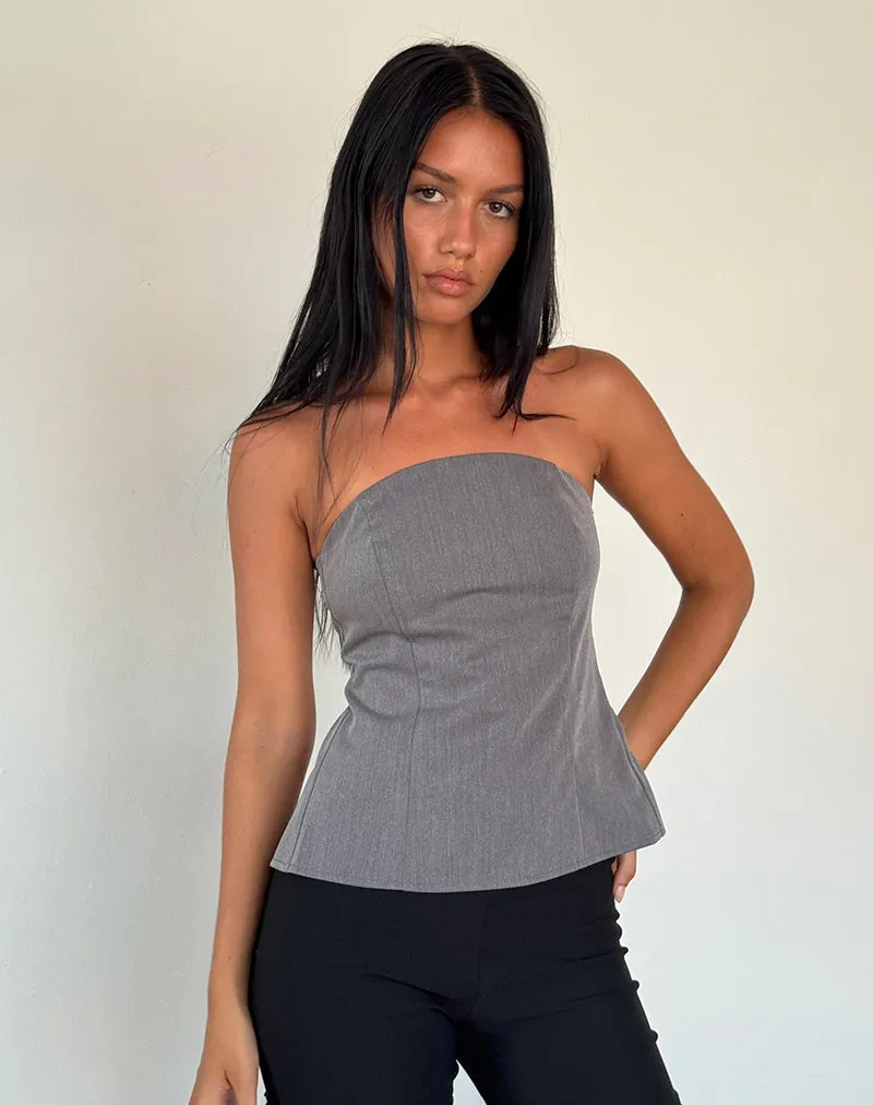 Mairi Longline Bandeau Top in Charcoal Tailoring